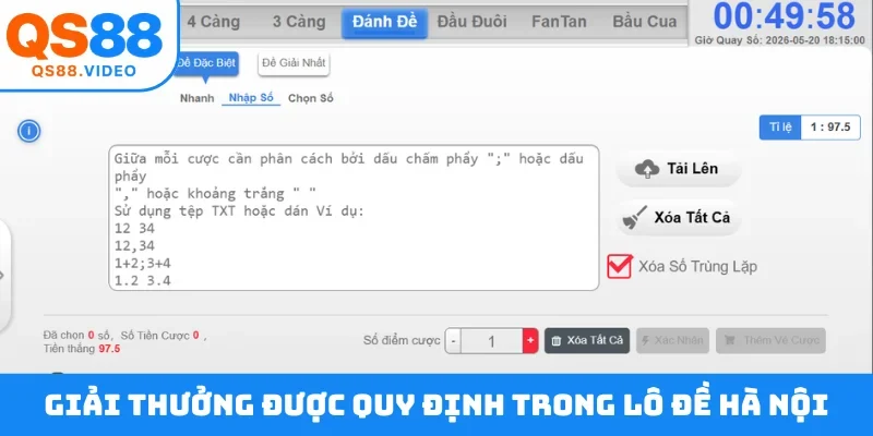 Giải thưởng được quy định trong lô đề Hà Nội