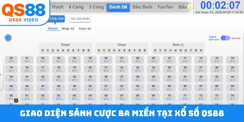 Giao diện sảnh cược ba miền tại xổ số QS88